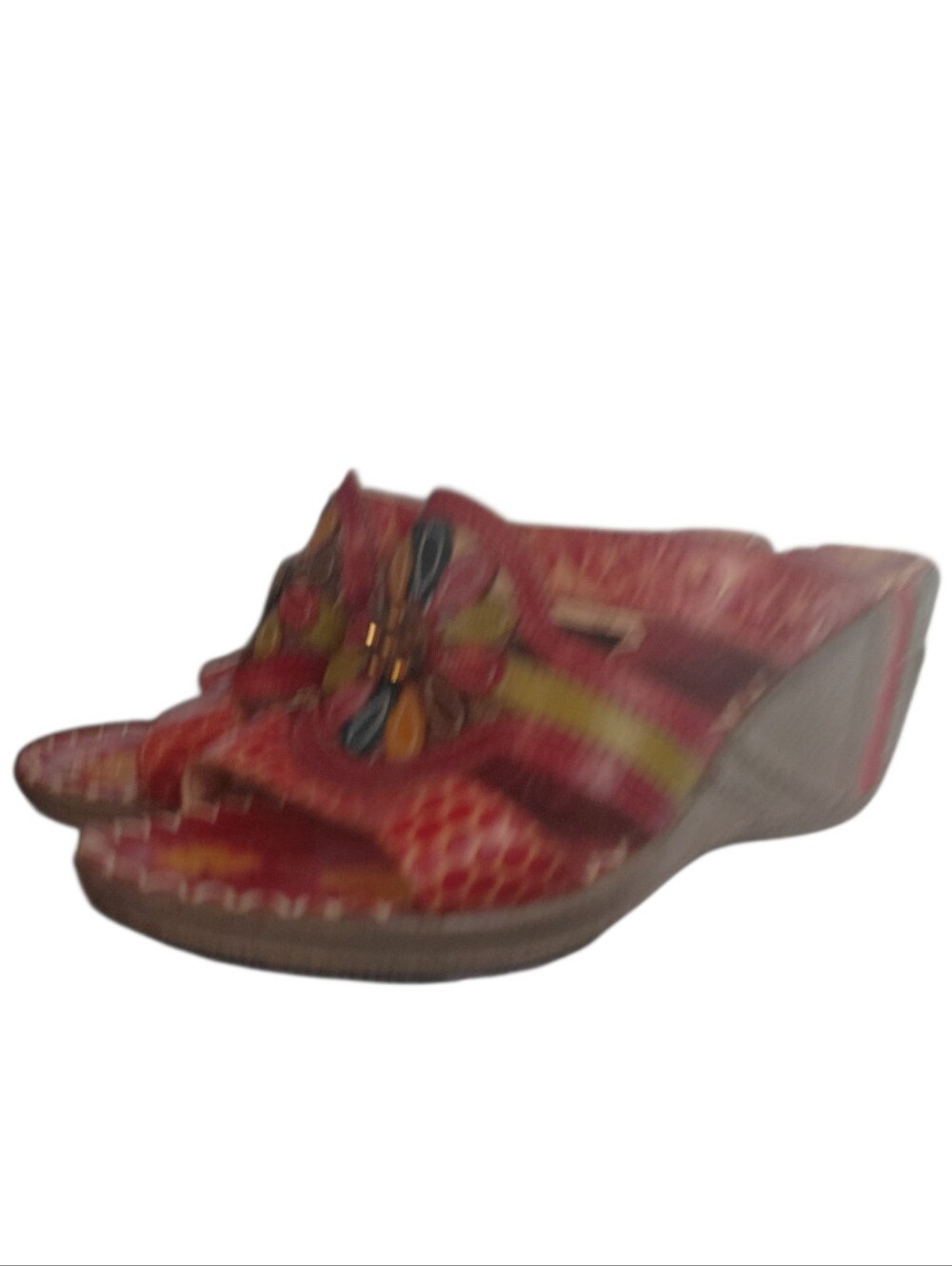 L'ATISTE Red Floral Embroidered Wedge Sandals Size 8 EU 38 - Picture 5 of 11